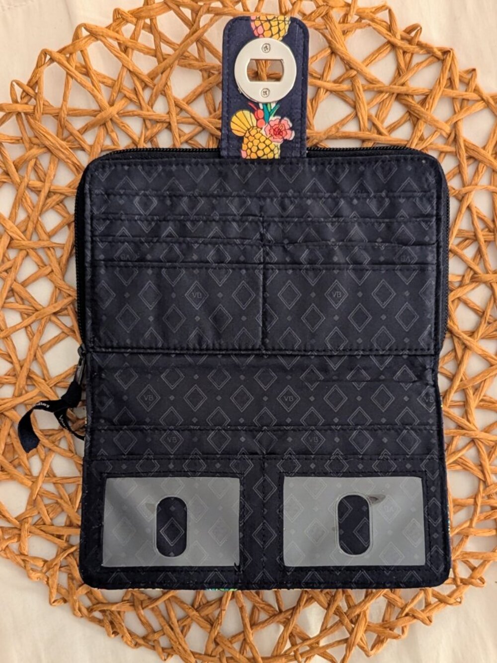 Vera Bradley Cotton Toucan Party Turnlock RFID Wallet with Zipper Section - Picture 6 of 10